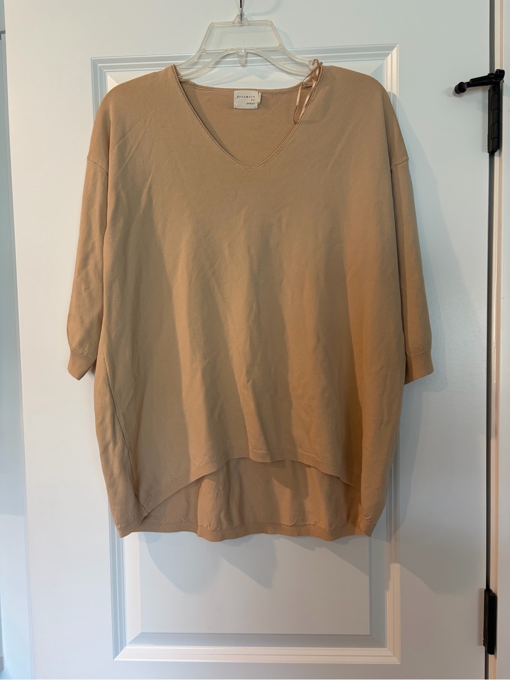 Dreamers Oversized V-Neck High-Low Tunic in Beige